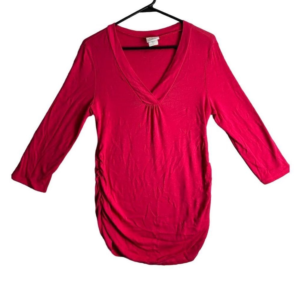 Oh Baby by Motherhood Maternity V-Neck Ruched Top Red Size L